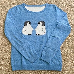 Cashmere Lambswool Blend Penguin Lightweight Knit Graphic Sweater Sky Blue